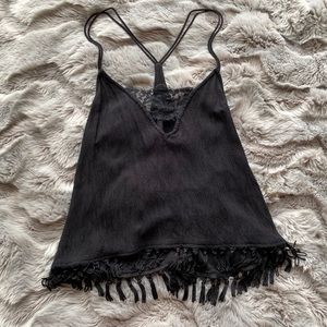 Kendall & Kylie Black Lace Fringe Tank Top